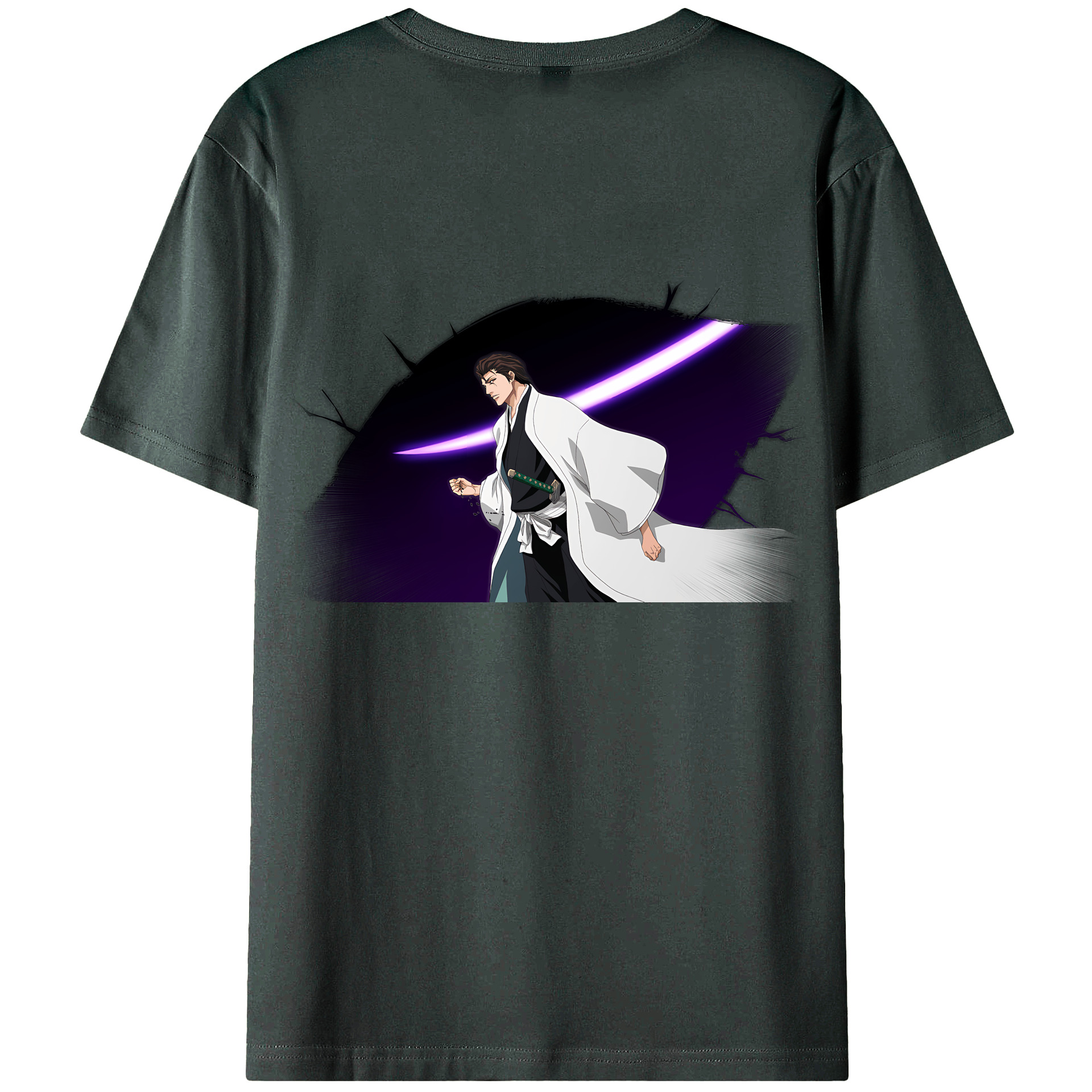 （画像用） ブリーチ 藍染 惣右介（あいぜん そうすけ） BLEACH Aizen Sousuke 綿100％ メンズ半袖Tシャツ（バックプリント） 通気性